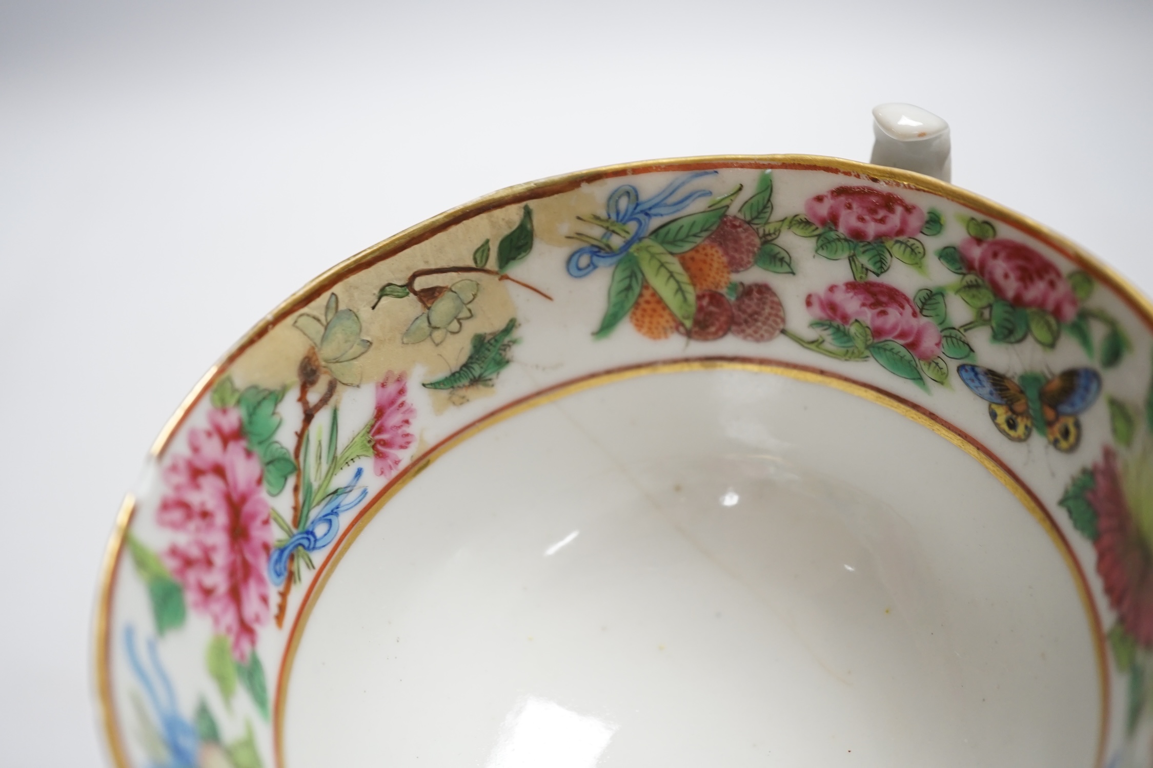 Chinese famille rose porcelain including plates, cups, saucers and a figure, 18th and 19th century, largest 27cm diameter